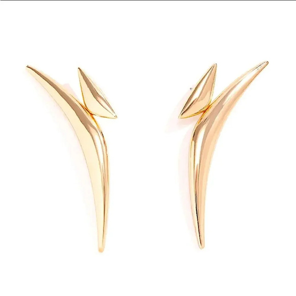 Exaggerated Gold Spiked Earrings, Oversized,, Statement, Club, Punk, R… - Picture 6 of 7